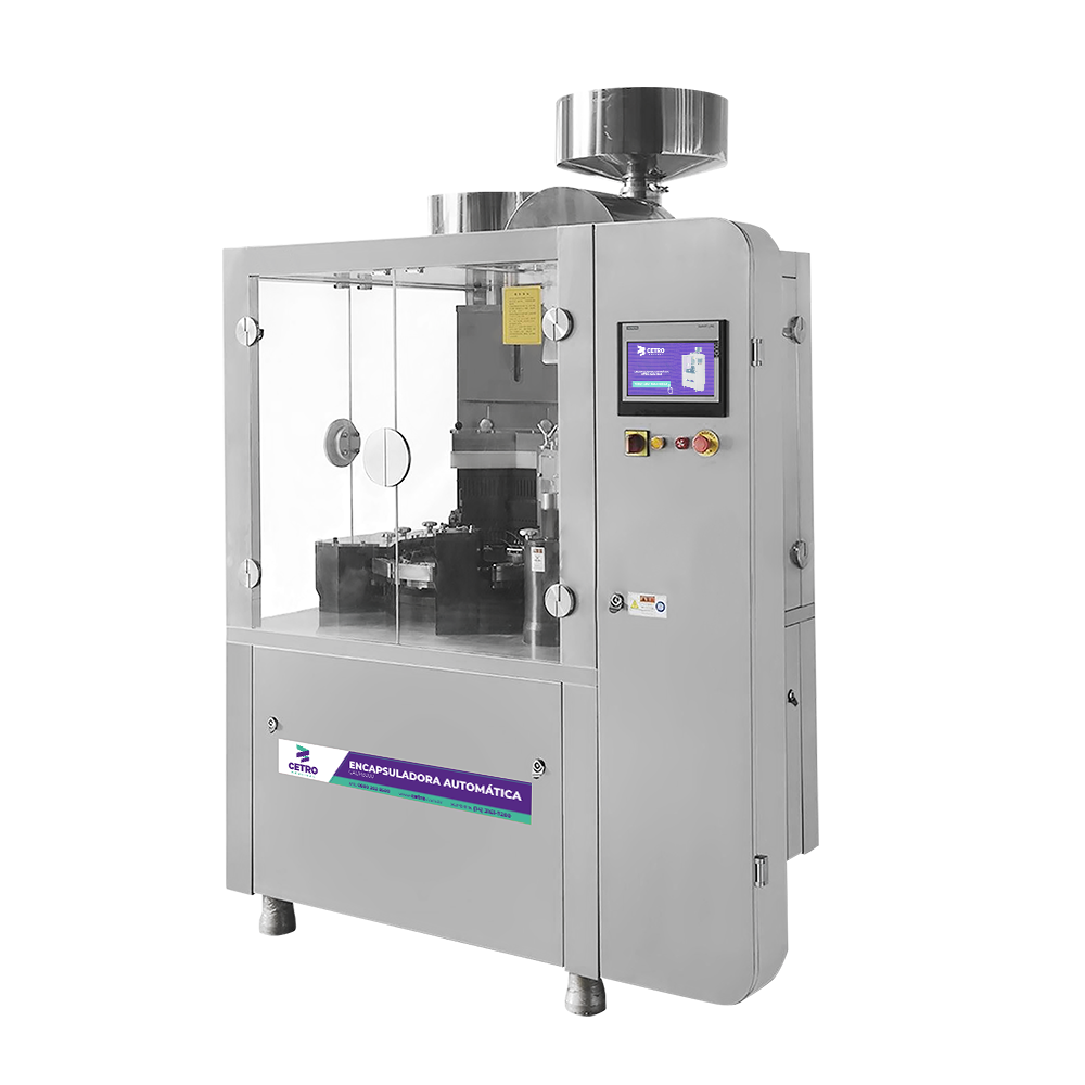 Fotografia de duas Encapsuladoras Automáticas da Cetro, ideais para a automatização da produção de comprimidos.