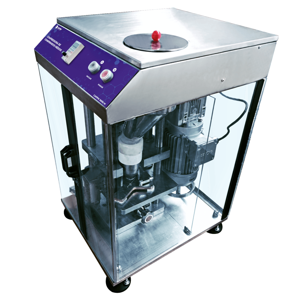Fotografia de uma Compressora Automática de Comprimidos Médios CAPPM 2500, ideal para a automatização da produção de comprimidos.