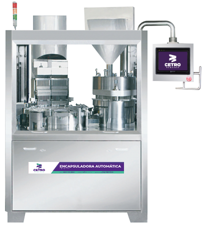Fotografia de duas Encapsuladoras Automáticas da Cetro, ideais para a automatização da produção de comprimidos.