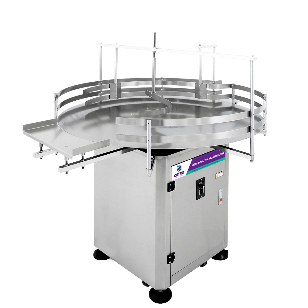 Fotografia da Mesa Rotativa Abastecedora BC 1000 da Cetro, ilustrando as máquinas que trazem agilidade às diferentes linhas de produção de Indústria de Produtos de Limpeza.