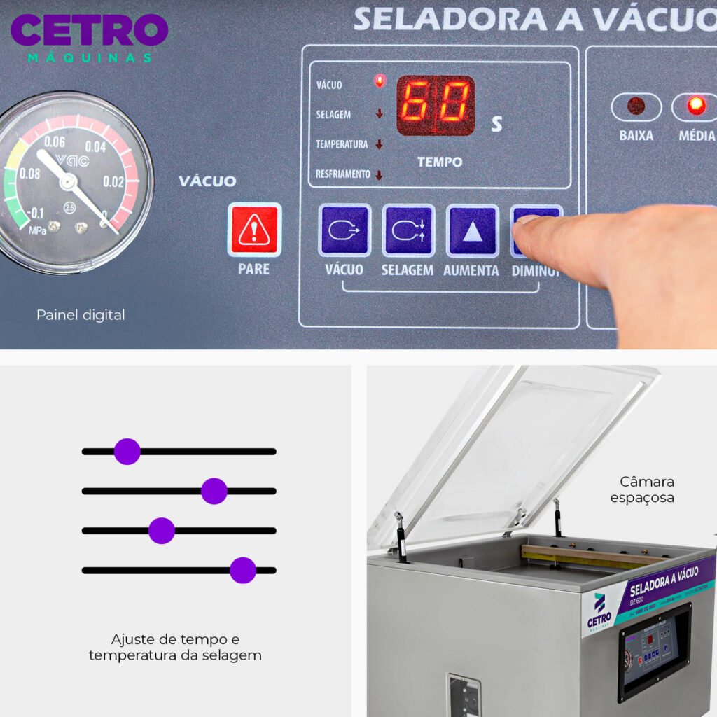 Fotos de uma Seladora a Vácuo de Bancada CCVS 600 T, maquinário adquirido pelo parceiro da Cetro, Joel Carnes