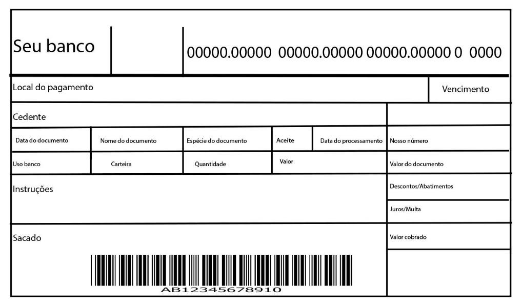Ilustração de um boleto com seus campos nomeados