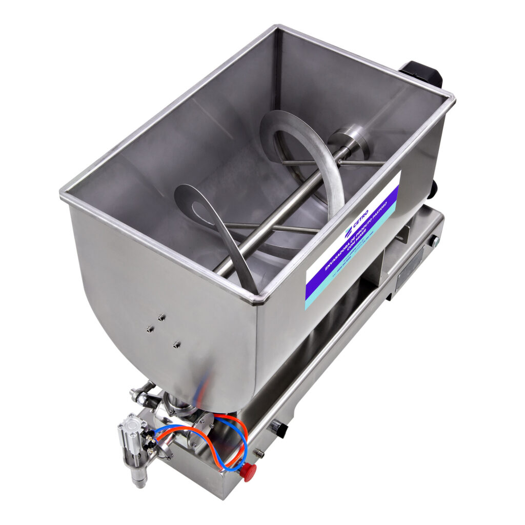Fotografias da Envasadora Manual para Pastosos e da Envasadora de Pastosos com Mixer CSPFM 1000 M, ideias para envasar sorvetes.