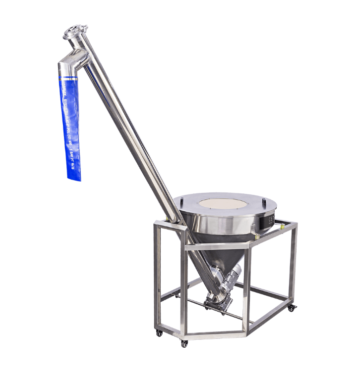 Fotografias de um Misturador de Pós e um Abastecedor para Pós da Cetro, ideais para produtos lácteos.