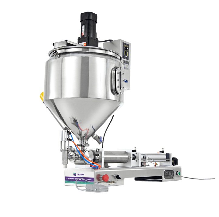 Fotografias de uma Envasadora com Mixer e Aquecimento e uma Rosqueadora e Aplicadora de Tampas da Cetro, ideias para produtos lácteos.