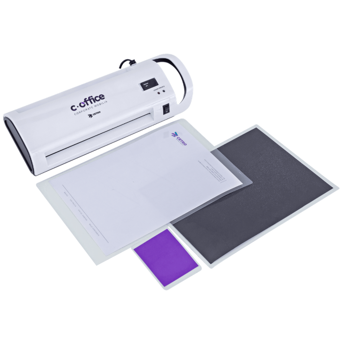 Fotografias da Plastificadora COLM 220 A4, da Fragmentadora de Papel COSM 10 SC e da Guilhotina Semi-industrial COGM 330, em promoção na Black Friday.