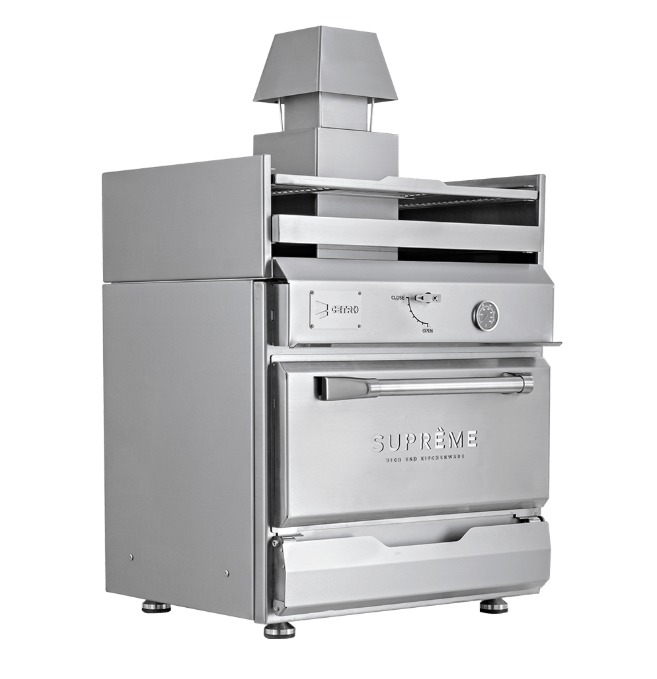 Fotografias do Forno a Carvão Suprême com Estação de Aquecimento Superior em Inox 430.