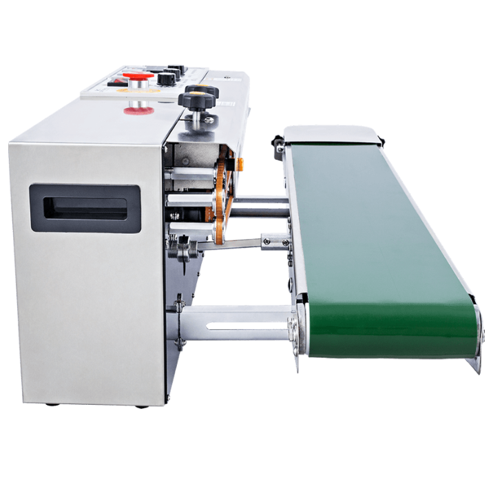 Fotografia da Seladora Automática Contínua Vertical e Horizontal com Datador em Inox 304 da Cetro, representando equipamentos com estrutura de Aço Inox 304.