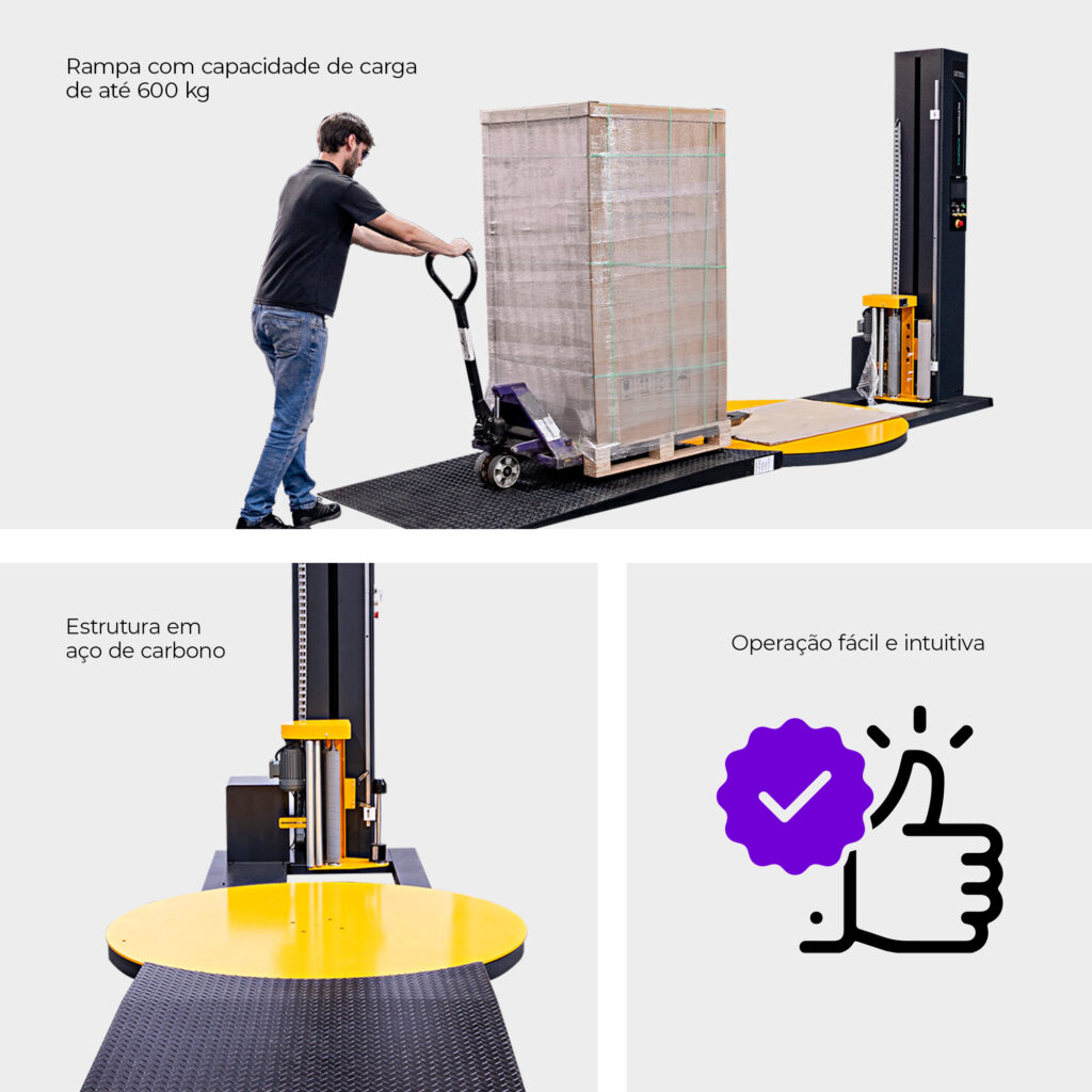 Dois mosaicos de diferenciais da Paletizadora Automática com Rampa de Acesso CPWM 1650 RP-600 da Cetro.
