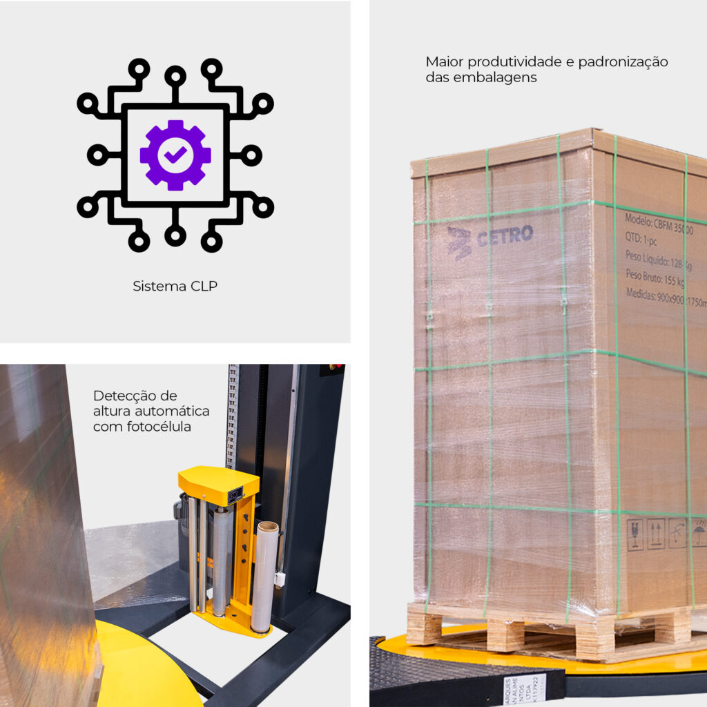 Dois mosaicos de diferenciais da Paletizadora Automática com Rampa de Acesso CPWM 1650 RP-600 da Cetro.