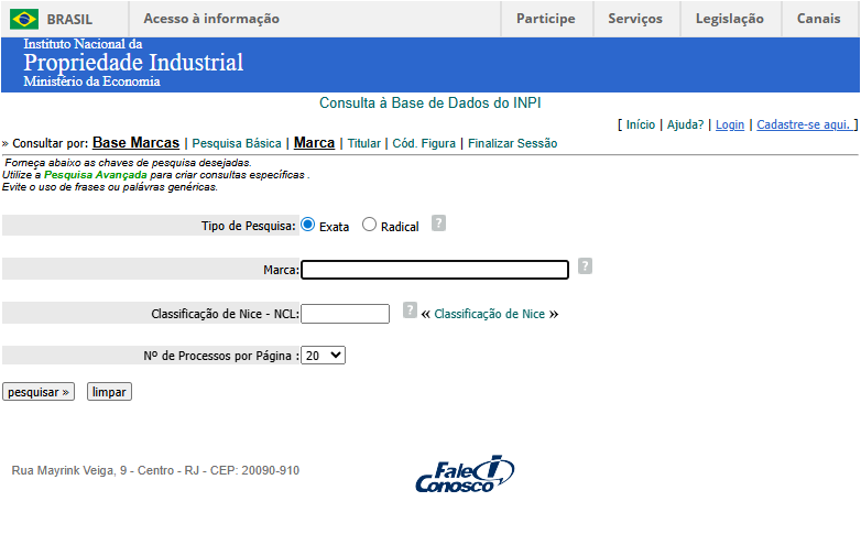 Capturas de tela do site oficial do Instituto Nacional de Propriedade Industrial, INPI, com descrições do processo de pesquisa em propriedade industrial.