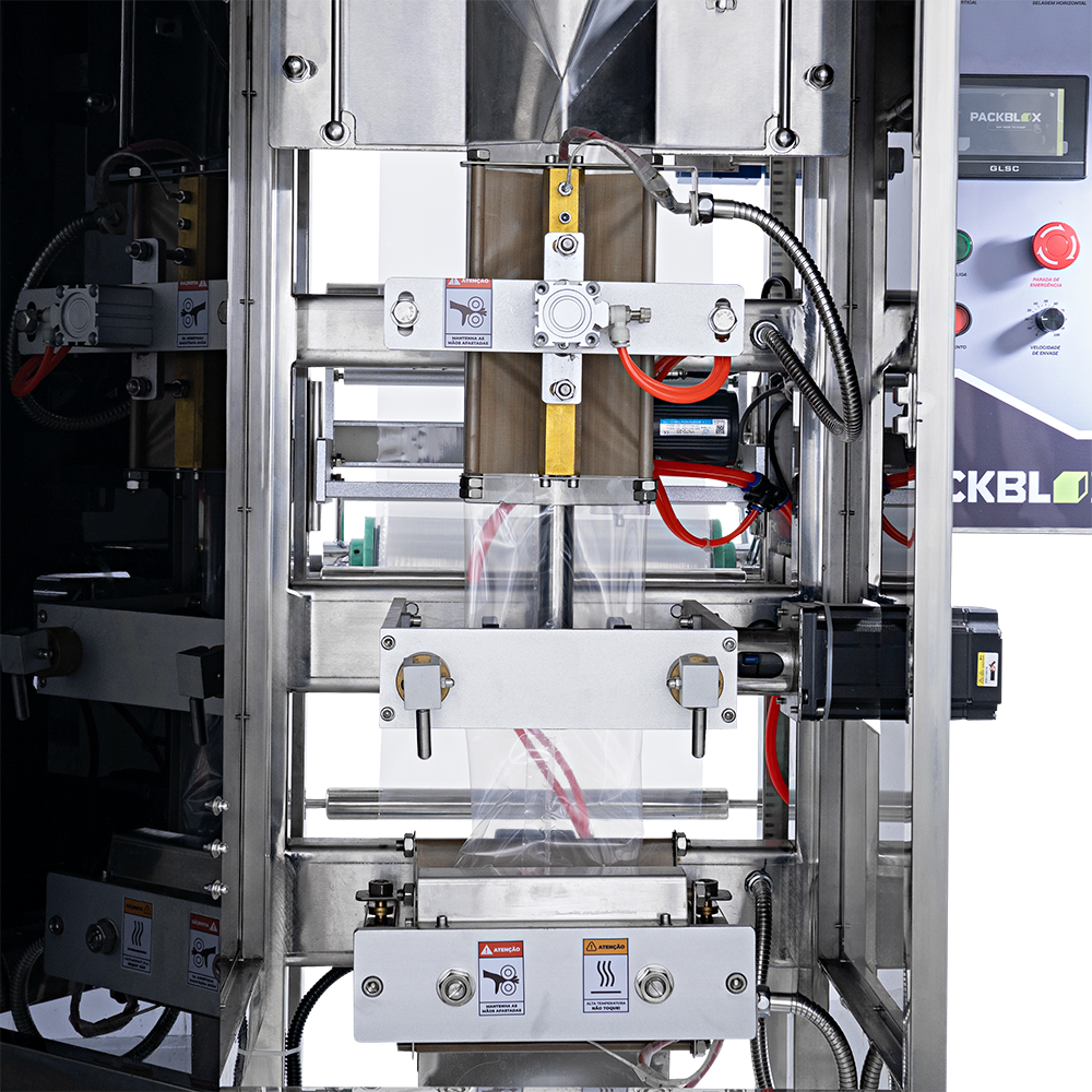 Fotografias do painel e dos mordentes da Empacotadora Automática de Líquidos e Polpas CAPM 360 FIP-33 LM da Cetro.