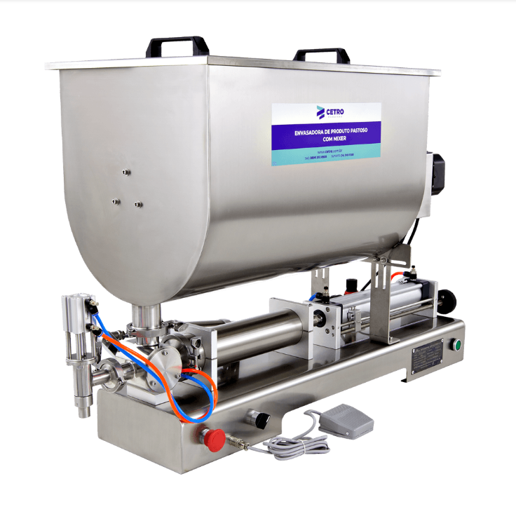 Fotografias da Envasadora de Pastosos com Mixer CSFM P-1000 M da Cetro, representando máquinas para sorveteria.